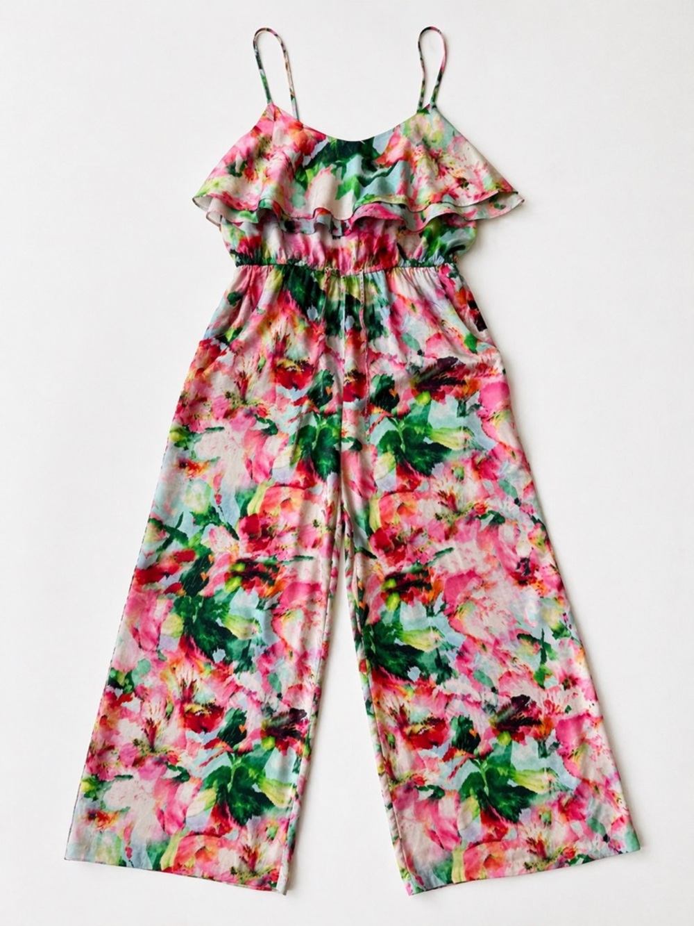 100% Silk Floral Palazzo Jumpsuit Boho Resort Anthropologie Style